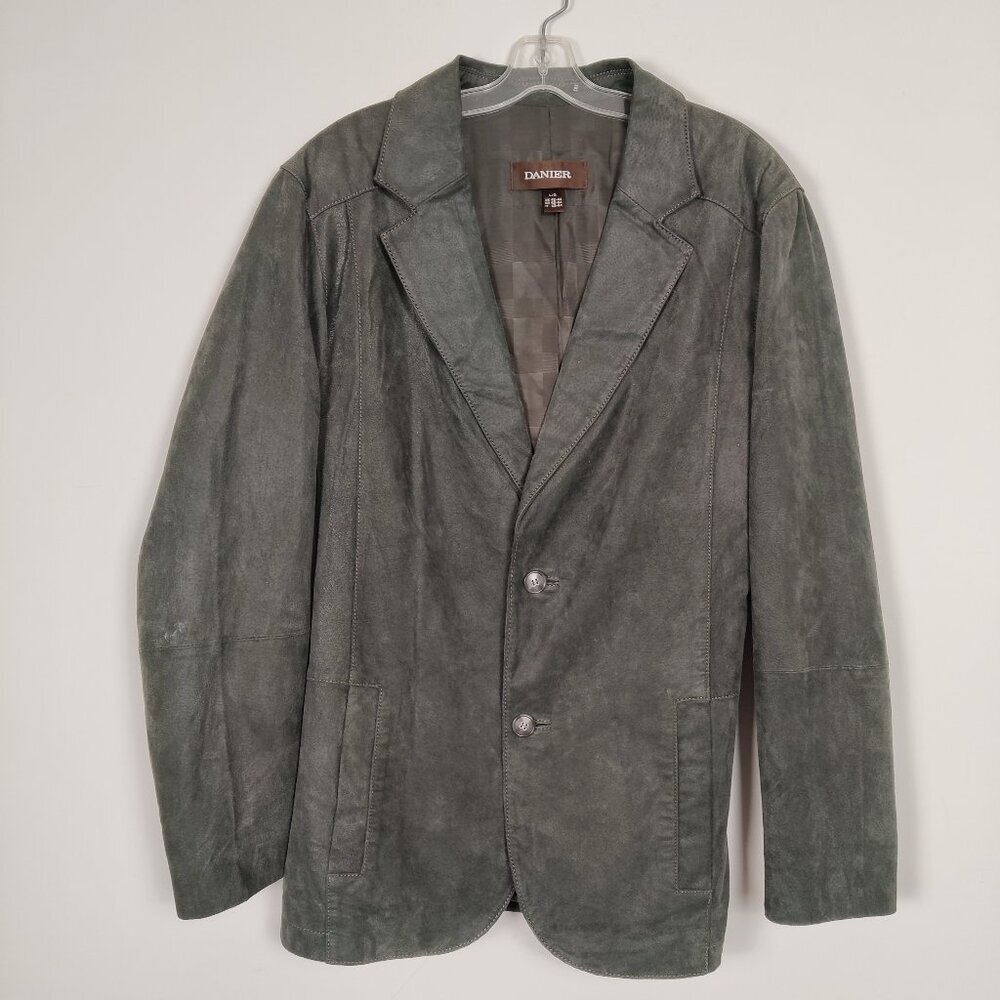 Danier Men's Leather Jacket in Greenish Gray Size Large Quiet Luxury Old Money